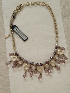 Ann Taylor Gold-Tone Necklace with Lilac Teardrop Crystals